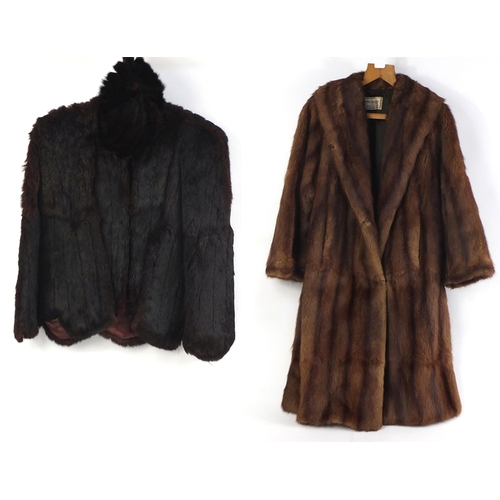 815 - Ladies fur full length coat and jacket, the coat with David Jackson Eastbourne label