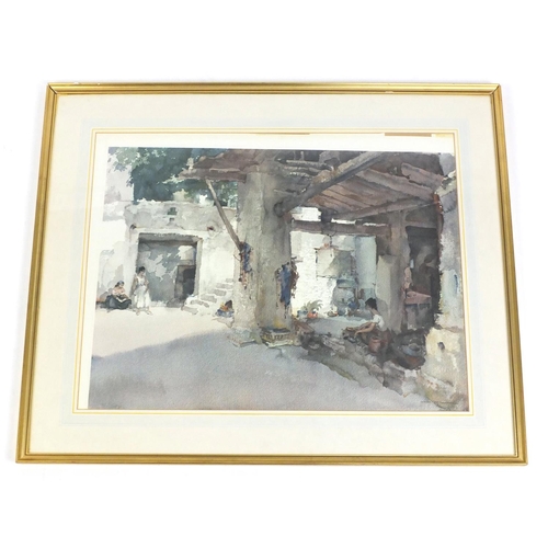 213 - William Russell Flint, print, Conversation at St Martin, mounted and framed, 68cm x 53cm
