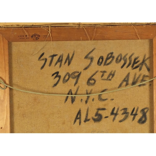 1228 - Stanley Sobossek - Portrait of a man seated, oil on canvas, stamp and inscription verso, mounted and... 