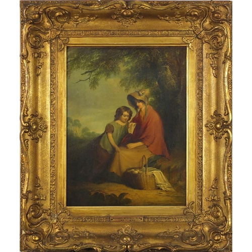 1235 - Richard Westall RA - Mother and child in a landscape having a picnic, early 19th century oil on canv... 