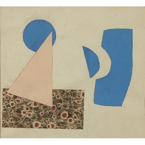 1249 - Abstract composition, geometric shapes, Russian school collage, inscribed verso, mounted and framed,... 