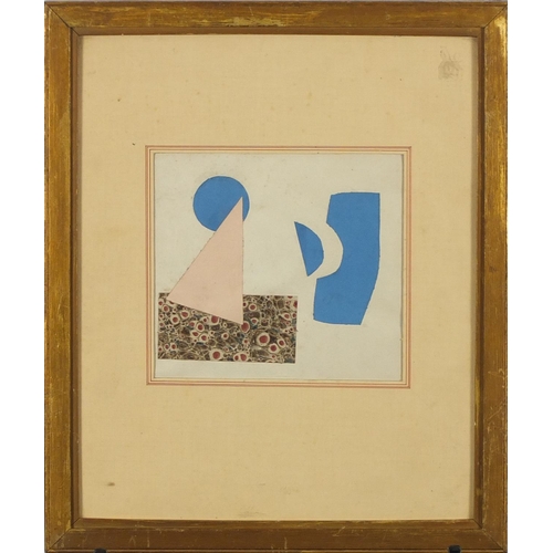 1249 - Abstract composition, geometric shapes, Russian school collage, inscribed verso, mounted and framed,... 