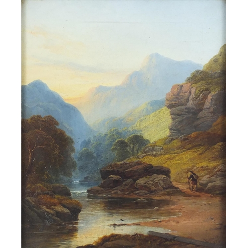1194 - J B Sticks 1874 - Figure beside water before mountains, Inverness Scotland, 19th century oil on canv... 
