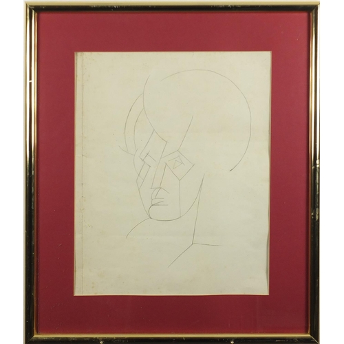 1198 - After Lyubov Sergeyevna Popova - Cubist head, pencil on paper, mounted and framed, 49cm x 39cm