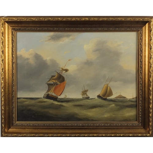 1204 - Henry Birchall - Shipping in Swansea Bay, 19th century maritime oil on canvas, label verso, mounted ... 