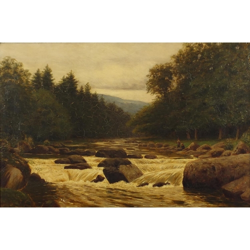 1224 - H C Jarvis - A gray day, Betws-y-Coed Wales, 19th century oil on canvas, label verso, framed, 60cm x... 