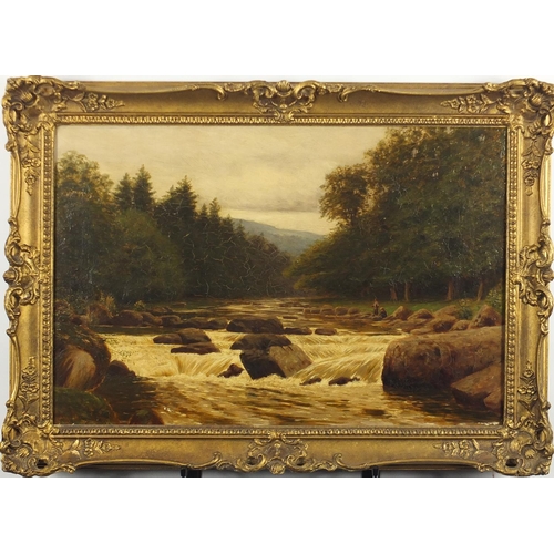1224 - H C Jarvis - A gray day, Betws-y-Coed Wales, 19th century oil on canvas, label verso, framed, 60cm x... 