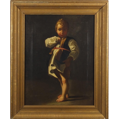 1182 - Full length portrait of a young boy, 19th century continental school oil on canvas, framed, 44cm x 3... 