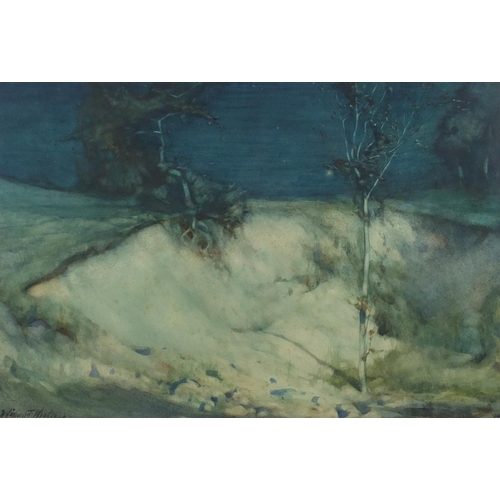 1167 - William Thomas Wood - Moonlit Del, signed watercolour, label verso, mounted and framed, 51cm x 34.5c... 