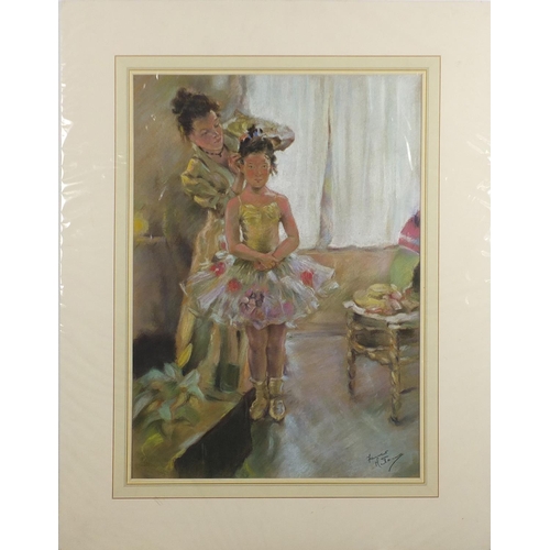 1377 - Franco Matania - Little Party Girl, signed pastel, inscribed verso, mounted and unframed, 48.5cm x 3... 