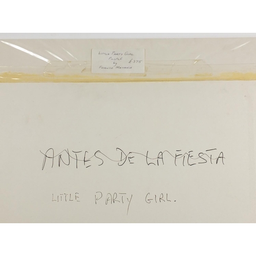 1377 - Franco Matania - Little Party Girl, signed pastel, inscribed verso, mounted and unframed, 48.5cm x 3... 