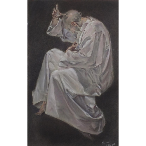 1370A - Franco Matania - Meditation, signed pastel, mounted and unframed, 47.5cm x 30cm