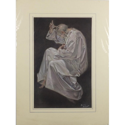 1370A - Franco Matania - Meditation, signed pastel, mounted and unframed, 47.5cm x 30cm