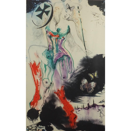 1401 - Salvador Dali - Surreal female, limited edition pencil numbered lithograph in colour, 189/250, mount... 