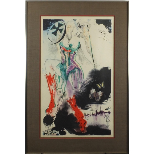 1401 - Salvador Dali - Surreal female, limited edition pencil numbered lithograph in colour, 189/250, mount... 