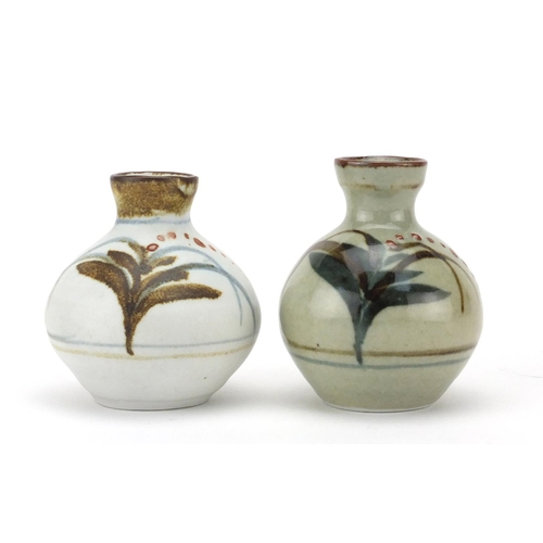 783 - Two David Leach studio pottery bud vases, each having a Foxglove design, both with impressed marks, ... 