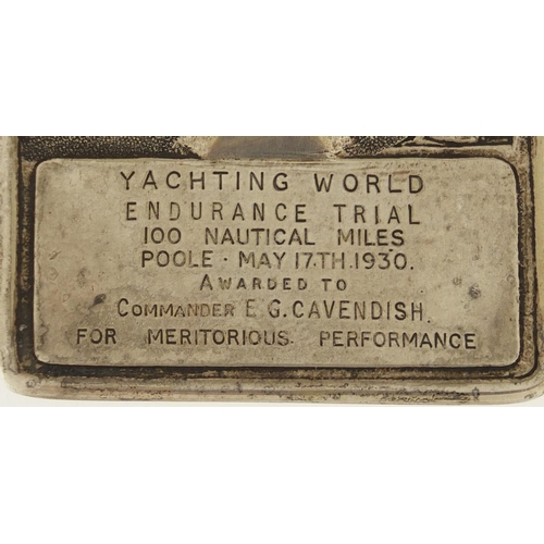119 - 1930's yachting World endurance plaque awarded to Commander E G Cavendish for meritorious performanc... 