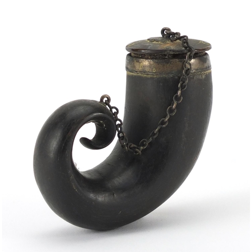 75 - 19th century Scottish horn snuff mull with silver mounts, 8.5cm high