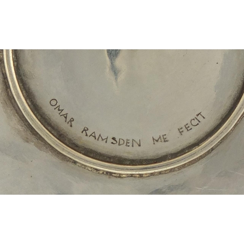 842 - Arts & Crafts circular silver dish by Omar Ramsden, with enamelled Tudor Rose,  London 1934, 11.5cm ... 