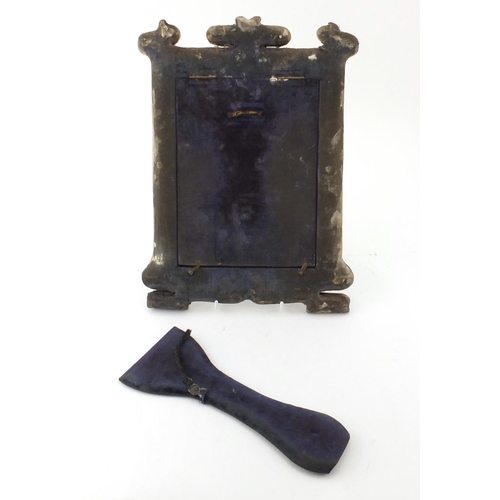 823 - Art Nouveau silver easel photo frame  by William Neale, having shaped bevelled glass and embossed wi... 