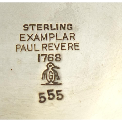 868 - American sterling silver footed bowl, engraved Paul Revere Exemplar 1768, 7.5cm high x 13.5cm in dia... 