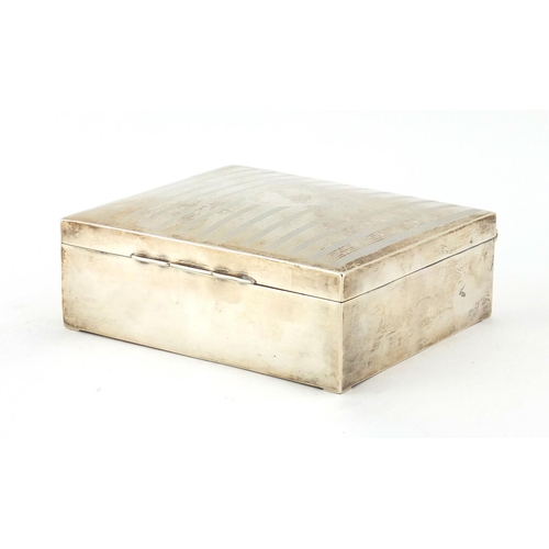 862 - Rectangular silver cigar box, the hinged lid with engine turned decoration, by William Adams Ltd Bir... 