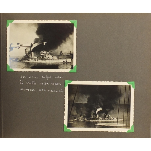 295 - Military interest black and white photographs arranged in an album including battleships, Mers El Ké... 