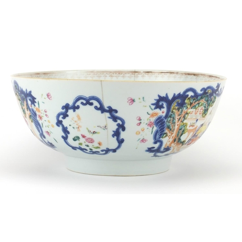 404 - Chinese porcelain footed bowl, hand painted in the famille rose palette with figures and flowers, 25... 