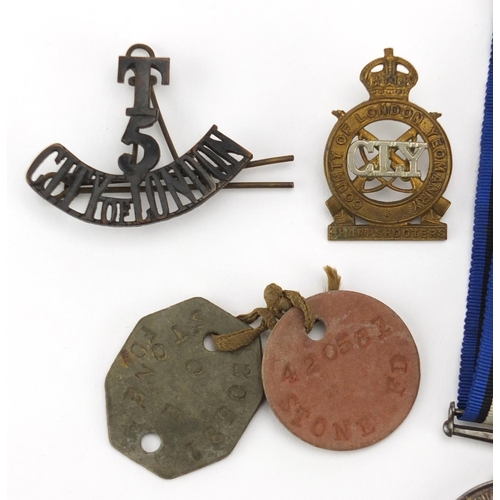 339 - British Military World War I medal group including a pair awarded to 4125PTE.S.C.STONE.22-LOND.R.
