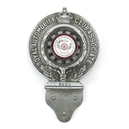 129 - Vintage Ladies Automobile Club car badge, stamped N229, 15.5cm high