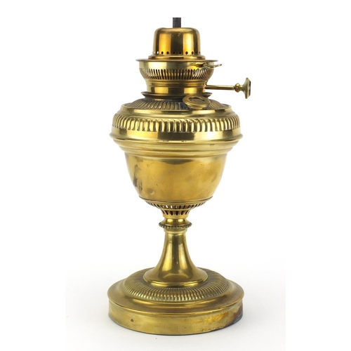 16 - Victorian Hinks & Sons patent brass oil lamp base, 35cm high