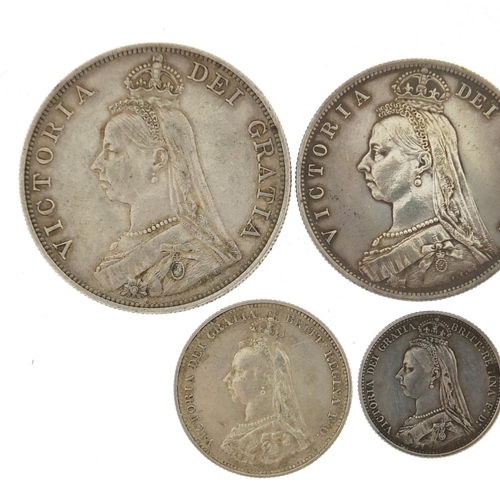 234 - Victorian 1887 Jubilee silver coinage comprising half crown, double florin, florin, shilling and two... 