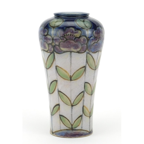 764 - Royal Doulton stoneware vase by Bessie Newbery, hand painted with stylised flowers, impressed factor... 