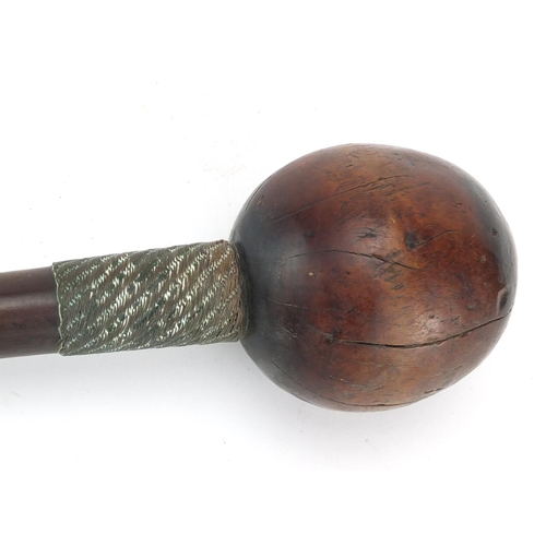 661 - Zulu hardwood knobkerrie with wire bound handle, 43.5cm in length