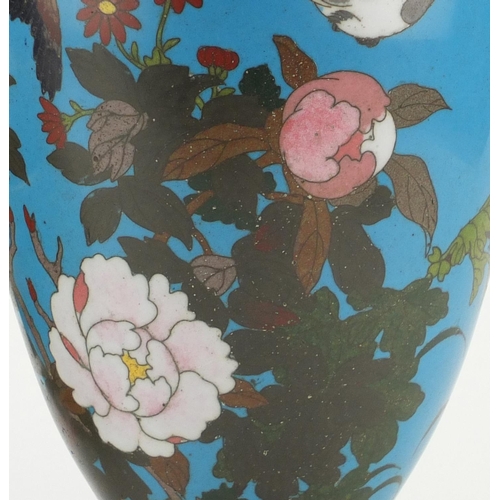 550 - Japanese cloisonné vase and a champlevé enamelled jardinière with twin handles, the vase enamelled w... 