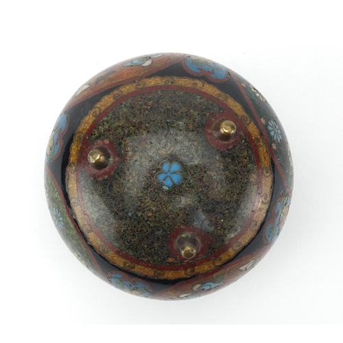 547 - Japanese cloisonné tripod koro enamelled with flowers and butterflies, 7cm high