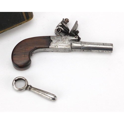 382B - Early 19th century flintlock pocket pistol with folding trigger by Jones of London, together with a ... 