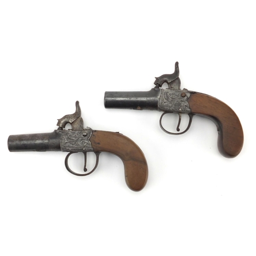 382A - Pair of 19th century percussion pocket pistols with Birmingham proof marks, each 14.5cm in length