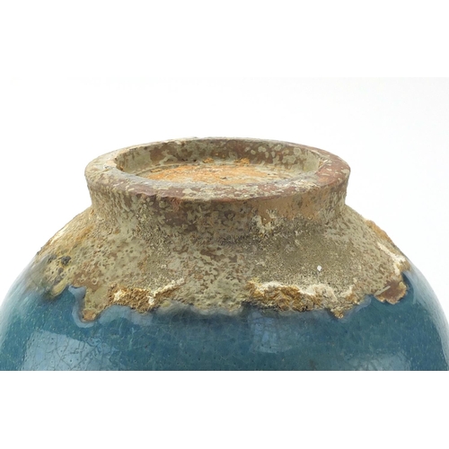 479 - Large Chinese Jun Ware purple splashed stoneware vase with twin handles, 39.5cm high