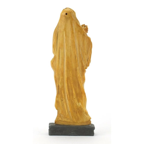 104 - Good 16th/17th century continental ivory carving of Madonna, raised on a rectangular lead base, 19cm... 