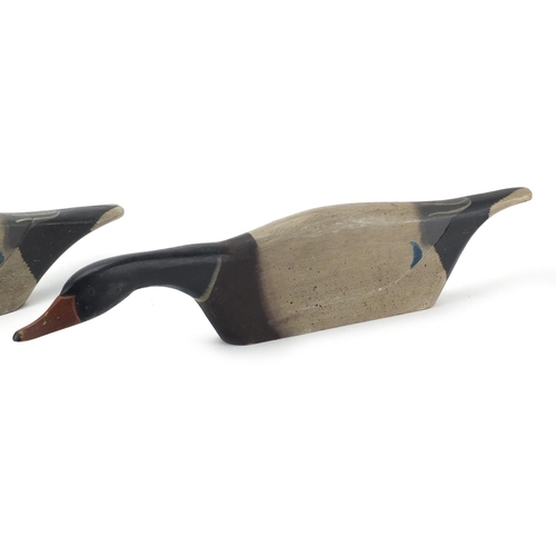 27 - Two James Haddon carved wood mallard duck decoys, both hand painted, the largest 55cm in length