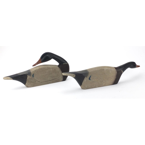 27 - Two James Haddon carved wood mallard duck decoys, both hand painted, the largest 55cm in length