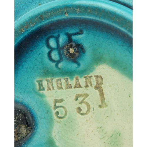 759 - Burmantofts turquoise gazed bottle vase, impressed factory marks and numbered 531 to the base, 19.5c... 