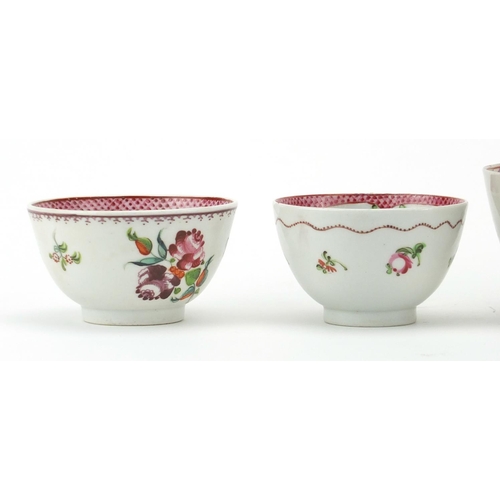 683 - 18th Century english teaware comprising a Newhall bowl, three tea bowls and two saucers, the largest... 