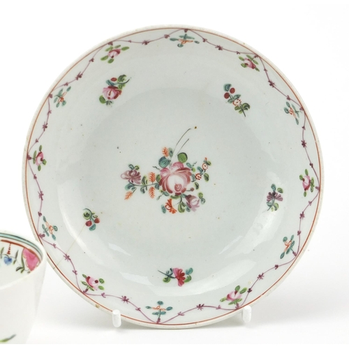 683 - 18th Century english teaware comprising a Newhall bowl, three tea bowls and two saucers, the largest... 