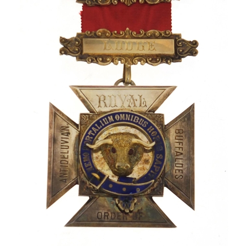 254A - Victorian Royal Order of Buffaloes silver and enamel Order of Merit jewel presented to Primo G Pello... 
