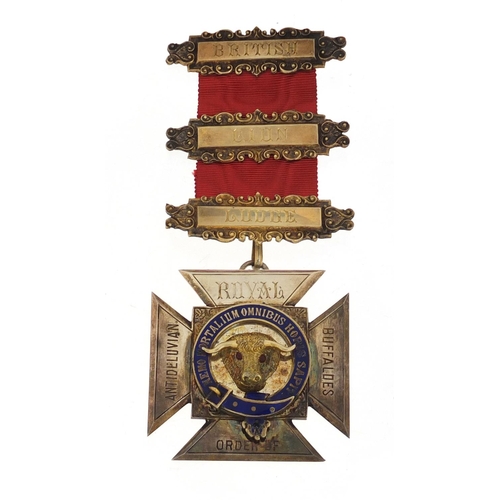 254A - Victorian Royal Order of Buffaloes silver and enamel Order of Merit jewel presented to Primo G Pello... 