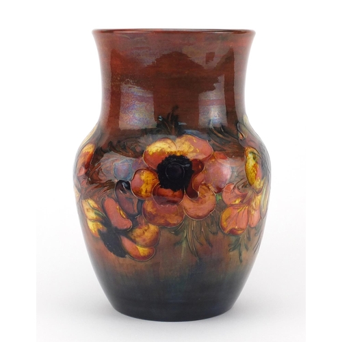751 - Large Moorcroft flambe pottery vase, hand painted and tube lined with flowers, hand painted and impr... 