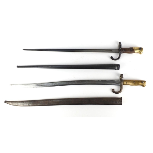 369 - Two French Military interest long bayonets comprising Gras and Chassepot examples, both with scabbar... 