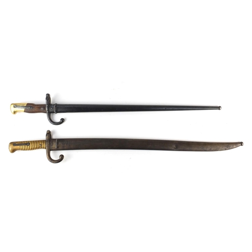 369 - Two French Military interest long bayonets comprising Gras and Chassepot examples, both with scabbar... 